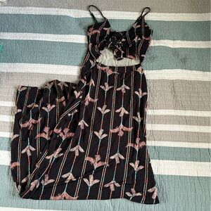 Cia Maritima Maxi Dress Coverup Black One Size S M Tie Front